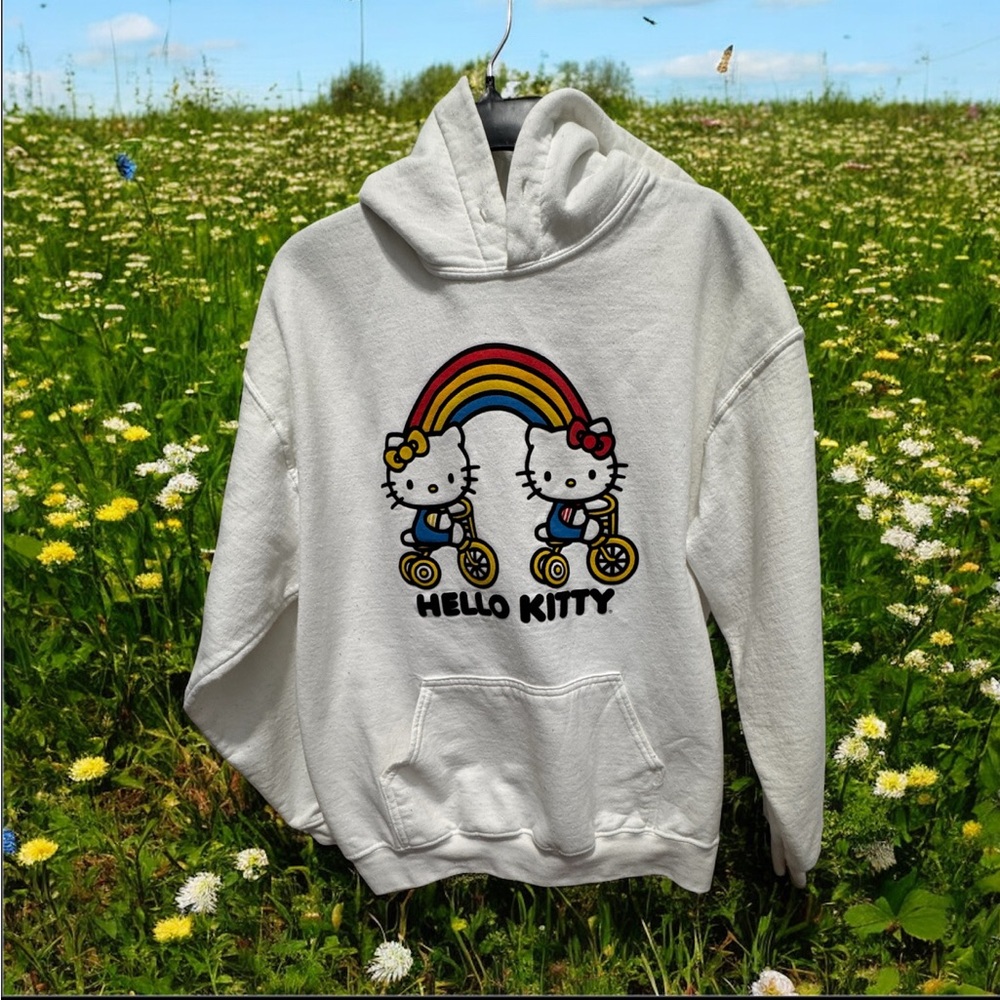 Sanrio Hello Kitty White Hoodie with Colorful Rainbow